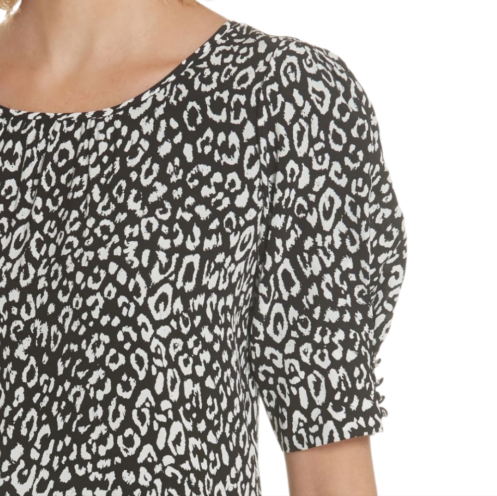 Joie Angeni Black White Animal Print Shift Dress Puff Sleeve Size XS - Picture 14 of 15